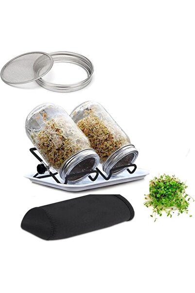 GENERAL Sprouting Jar Kit - 2 Large Wide Mouth Mason Jars with Stainless Stee...