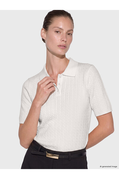 LC Waikiki Vizyon New Season White Polo Collar Women's Knitwear Sweater