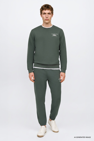 AC&Co / Altınyıldız Classics Men's Green Cotton Standard Fit Regular Cut Crew...