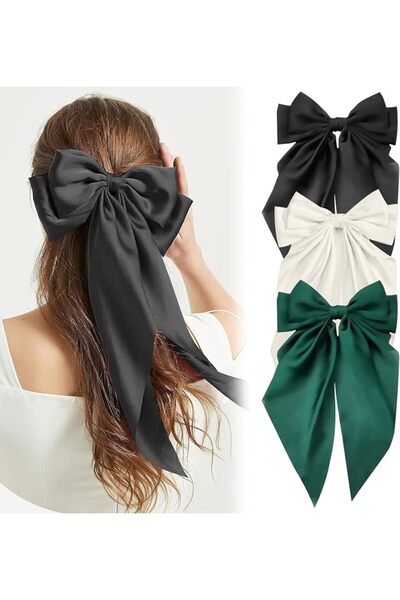 Lonimia 3 Pcs Silky Satin Hair Bow,Big Hair Bows for Women Hair Ribbons Overs...