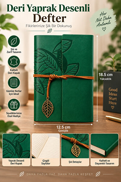 Yenilig Leather Leaf Patterned Notebook – Decorative Notepad with Drawstring ...
