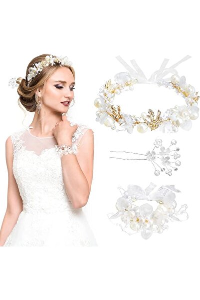 SYOSI Crystal Pearl Bridal Headband Crown, Flower Headband for Wedding, Bride...