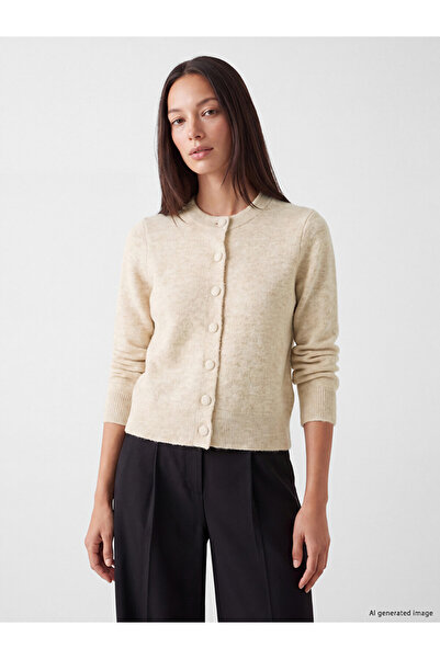 LC Waikiki Özmarka New Season Beige Crew Neck Women's Knitwear Cardigan