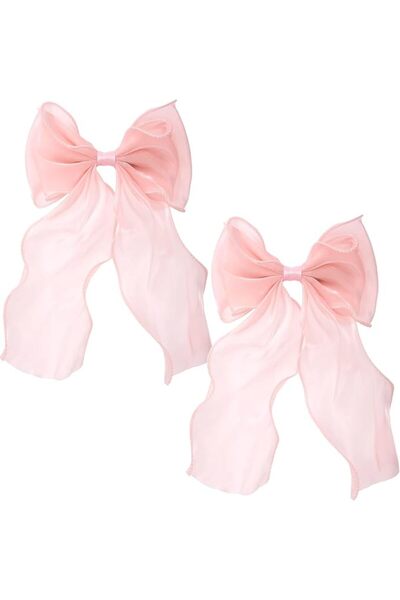 TERRIFI 2 Pcs Large Hair Bow Clips, Long-Tail Hair Clips, Pink Silk Yarn Ribb...
