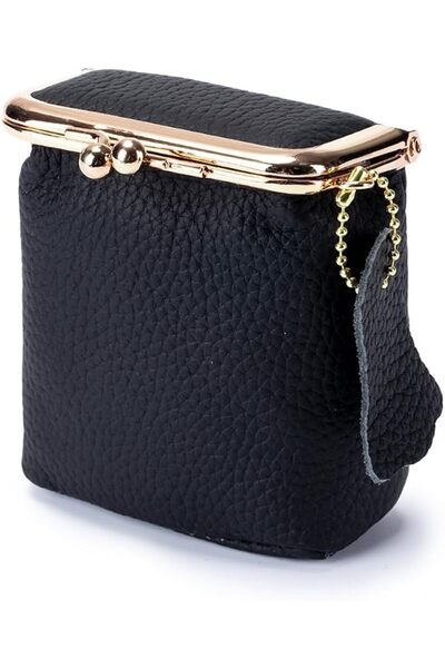 Yelajoy Black Genuine Leather Vintage Wallet & Jewelry Box, Portable Kiss Loc...