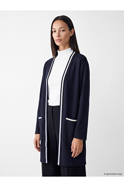 LC Waikiki Navy Blue Shawl Collar Soft Touch Women's Cardigan