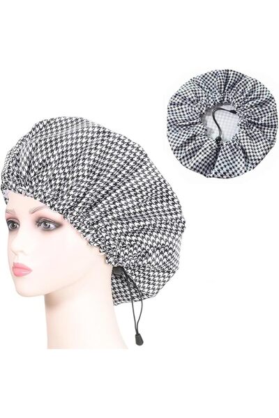 ALMEKAQUZ Waterproof Shower Cap, Extra Large Satin Adjustable, Reusable, Wate...