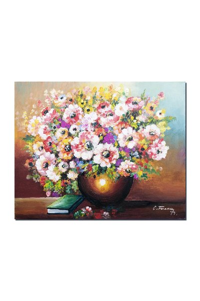 artnova Tablou cu flori colorate pictat manual, Beatitudine, 50x40cm ulei pe ...