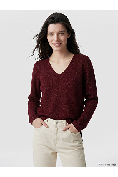 LC Waikiki Rmz Gi̇yi̇m Farkiyla V Dikim Shiny Textured Women's Knitwear Sweater