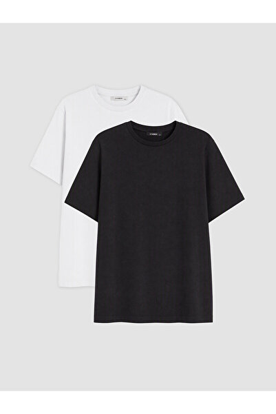 LC Waikiki Vizyon New Season Black Large Size 100% Cotton Women's T-Shirt 2-Pack