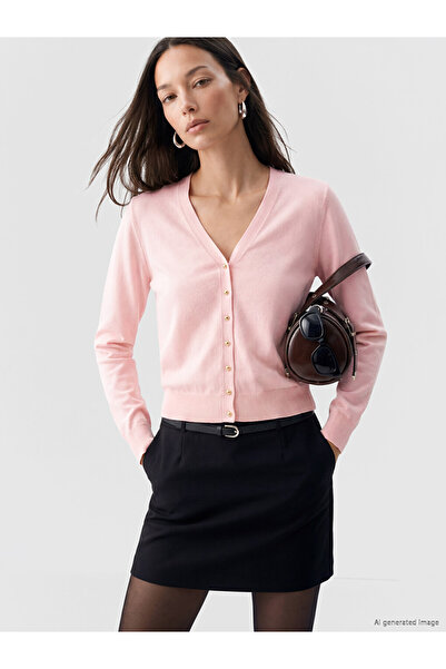 LC Waikiki Pink V-Neck Women's Knitwear Cardigan