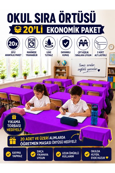 GÜLHOME 20-Piece School Desk Tablecloth Elastic A-Quality Fabric Stain Resistant
