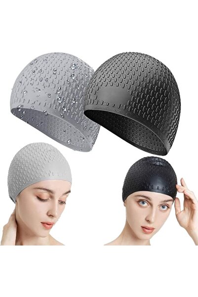 QUTOOB Pack Of 2 Silicone Swim Cap, 3D Ergonomic Beautiful Design for Men, Gi...