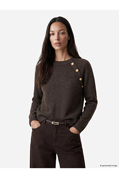 LC Waikiki Vizyon New Season Brown Crew Neck Button Detailed Women's Knitwear...