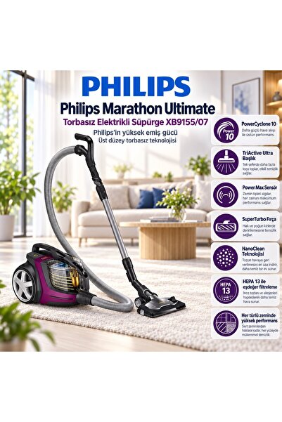 Philips Marathon Ultimate Toz Torbasız Elektrikli Süpürge, 899W, PowerCyclone...