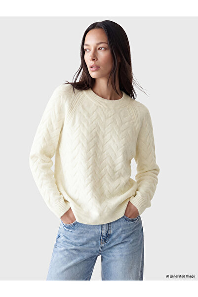 LC Waikiki Ozmarka New Season White Crew Neck Patterned Women's Knitwear Sweater