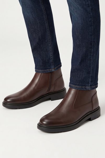 LUSIVE Genuine Leather Brown Zippered Comfortable Men's Winter Boots Luass30Al0086