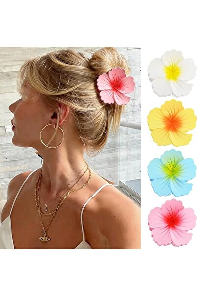 SYOSI 4 Pcs Hawaiian Flower Hair Claw Clips for Women, Frosted Hibiscus Hair ...