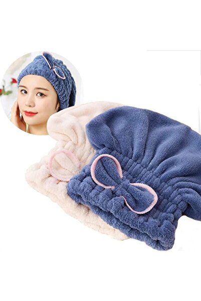 GENERAL 2-Piece Blue and Beige Microfiber Hair Drying Turban - Ultra Soft and...