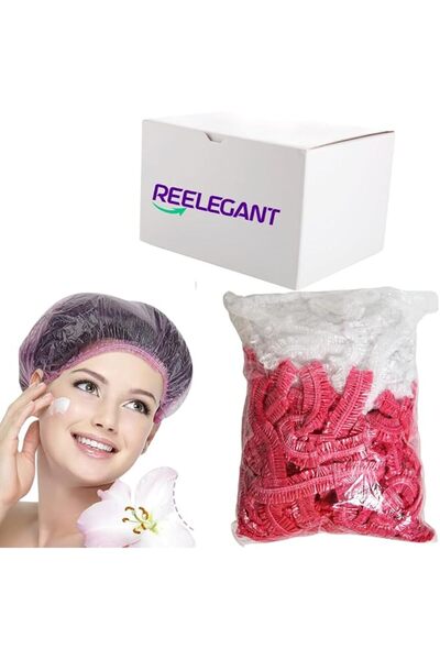 reelegant 200 Pieces Disposable Shower Cap Pink Transparent Shower Cap Large ...