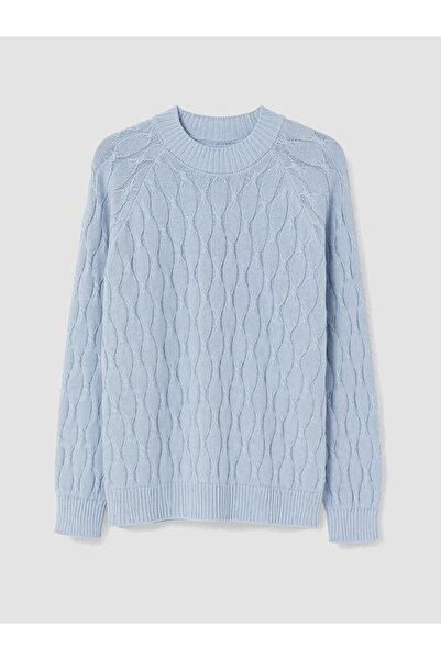 LC Waikiki Ozmarka New Season Blue Crew Neck Patterned Women's Sweater