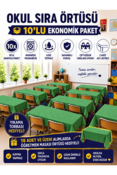 GÜLHOME 10'Lu Okul Sıra Örtüsü Lastikli A kalite kumaş Leke Tutmaz