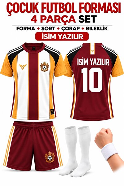 yenteks İsim Yazılır Çocuk Futbol Forması Sarı-Kırmızı Özel Tasarım 4 parça F...