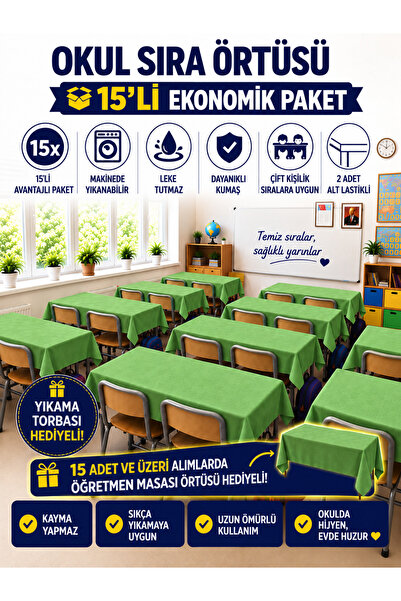 GÜLHOME 15'Li Okul Sıra Örtüsü Lastikli A kalite kumaş Leke Tutmaz