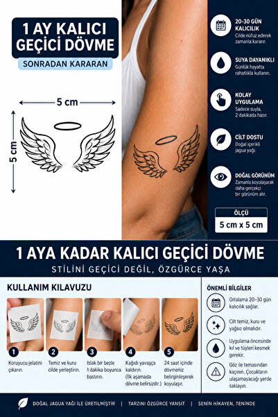 TattooLiva 1 Ay Kalıcı 24 Saat Sonra Kararan 5X5 cm minimal Melek Kanat model...