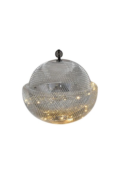 Generic Round Silver Steel Luqaimat Serving Dish 24 cm with Light FM202754