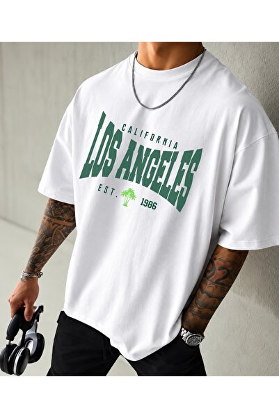 MEN'S WEAR Premium Unisex Baskılı %100 Pamuklu Bisiklet Yaka Kısa Kollu Siyah-Beyaz T-Shirt
