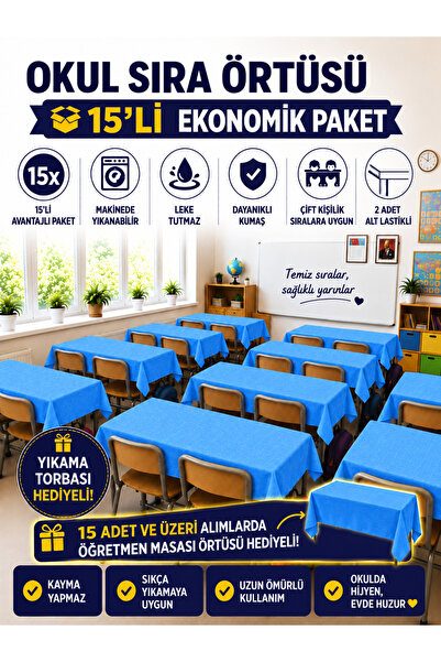 GÜLHOME 15'Li Okul Sıra Örtüsü Lastikli A kalite kumaş Leke Tutmaz