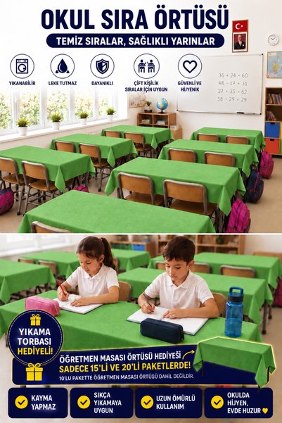 GÜLHOME 10-Piece School Desk Cover, Elastic, A-Quality Fabric, Stain-Resistant