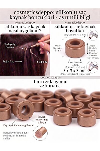 cosmeticsdeppo Saç Kaynak, Tinsel ve Saç Süsü Takma Boncuğu (Açık Kahve -200 Adet)