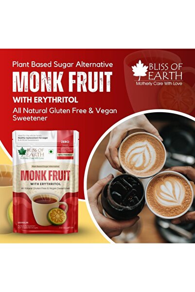 Bliss of Earth Monk Fruit Sweetener with Erythritol, 100g | Granular Natural Sugar Alternative for Beverages