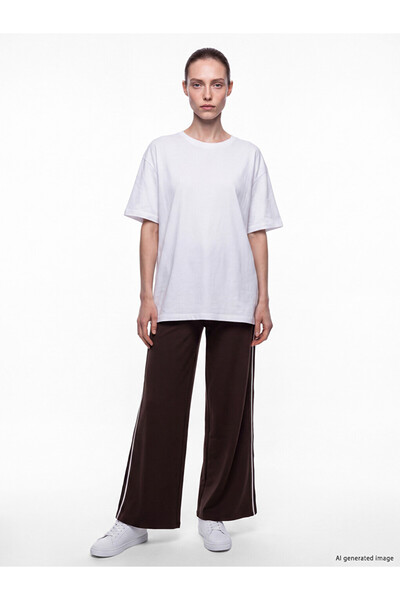 LC Waikiki Peak New Season Brown Wide-Leg Women's Sweatpants with Stripes on ...