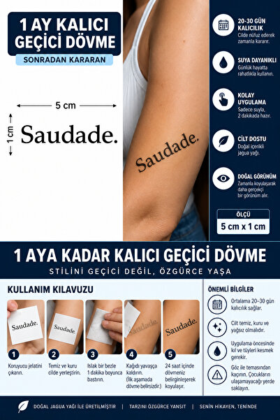 TattooLiva 1 Ay Kalıcı 24 Saat Sonra Kararan 5X5 cm minimal Saudade (Özlem) y...