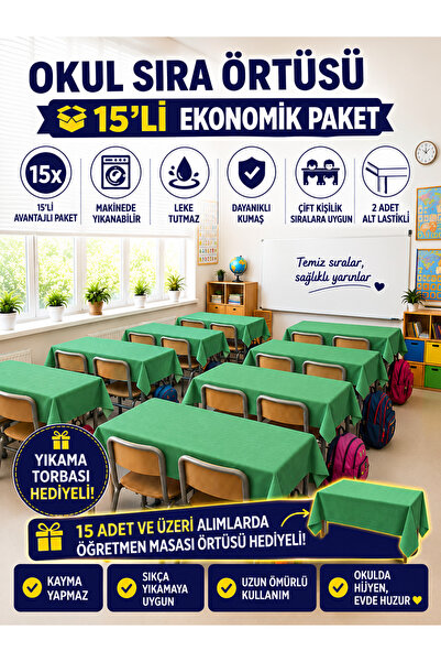 GÜLHOME 15'Li Okul Sıra Örtüsü Lastikli A kalite kumaş Leke Tutmaz