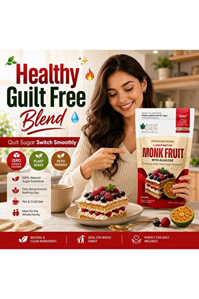 Bliss of Earth Monk Fruit Sweetener with Allulose, 454g | Natural Sugar Alternative for Baking and Beverages