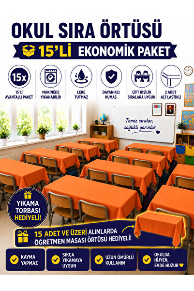 GÜLHOME 15'Li Okul Sıra Örtüsü Lastikli A kalite kumaş Leke Tutmaz