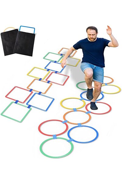 GENERAL 2 Sets Hopscotch Rings, 20 Plastic Square & Round Hoops with 30 Conne...