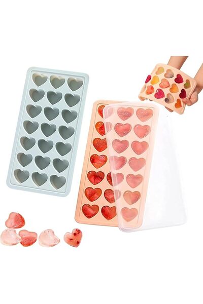 Yelajoy 2 PCS Heart-Shaped Ice Cube Trays, Reusable Love Pattern Mold for Chi...