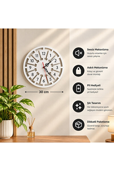 Genel Markalar Ezolife Clock Four 30cm Dekoratif Duvar Saati