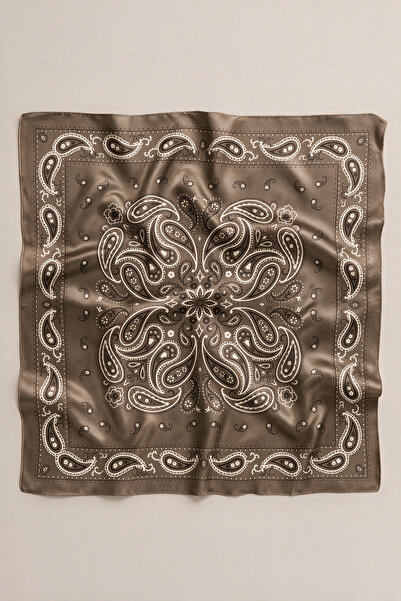 viki concept Kahverengi Klasik Şal Desen Fular Bandana 50x50 Cm