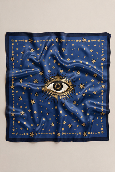 viki concept Lacivert Altın Nazar Gözü Desen Fular Bandana 50x50 Cm