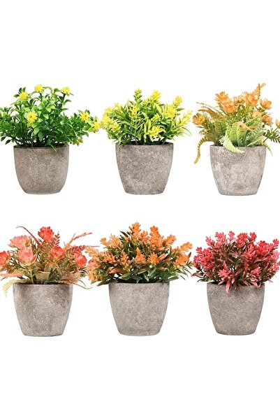 Homarket 6 نباتات اصطناعية صغيرة في أصص، 6 ألوان من النباتات الاصطناعية الصغي...