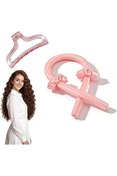 GENERAL Overnight Curling Iron Headband Set with Hair Clips & Bands – Pink, N...