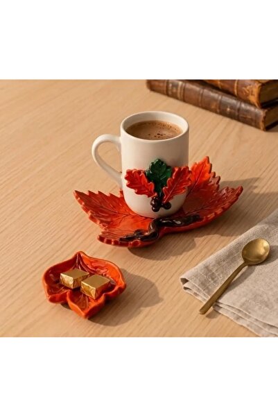 Dekor köşesi Handmade 3D Coffee Set with Autumn Leaf Figures and Presentation...