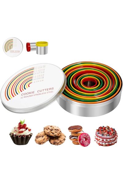 GENERAL 12Pcs Round Cookie Biscuit Cutter Set, Stainless Steel Graduated Doug...