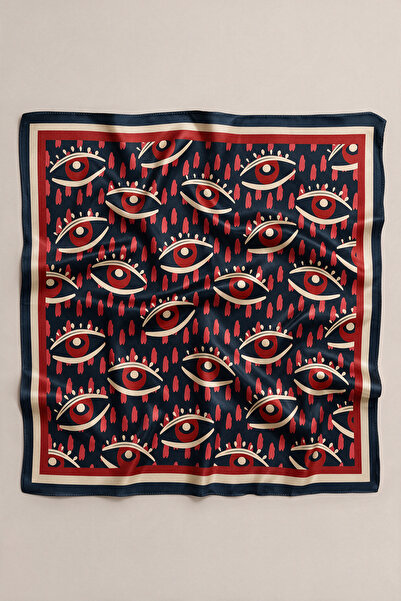 viki concept Navy Blue Red Evil Eye Pattern Scarf Bandana 50X50 cm